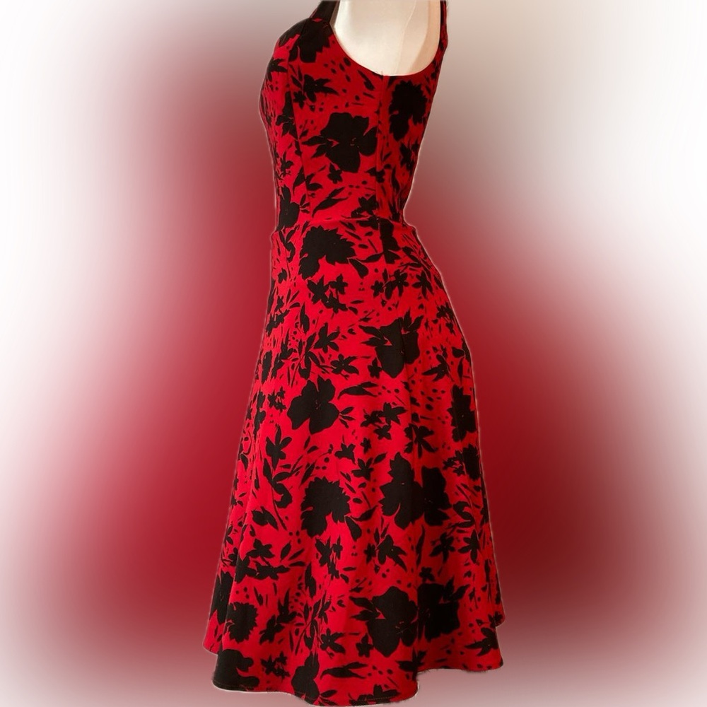 Ruby Rox Red and Black Floral Midi Swing Dress - Picture 15 of 16